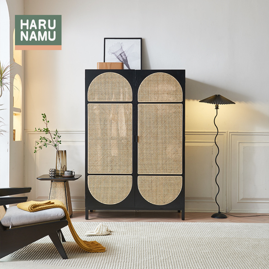 IZANAMI Solid Wood Rattan Wardrobe
