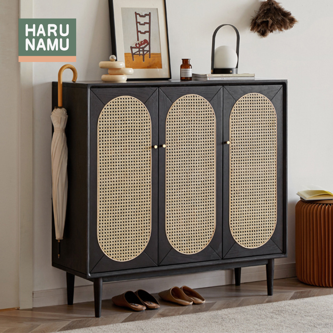 HIROSHI Solid Wood Rattan Shoe Cabinet