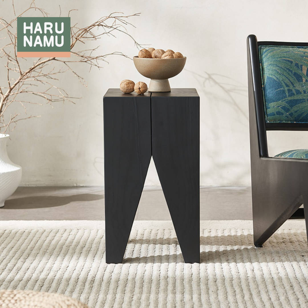 IKUO Ebony Black Solid Wood Side Table
