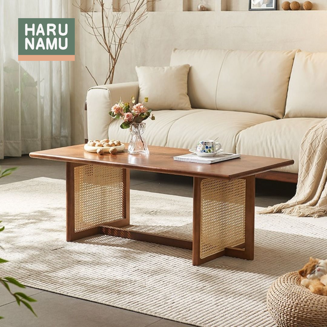 TAKAHIRO Solid Wood Rattan Coffee Table