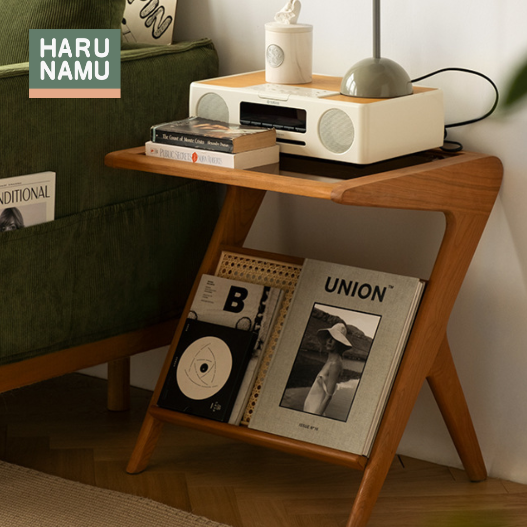 KIOI Solid Wood Glass Side Table
