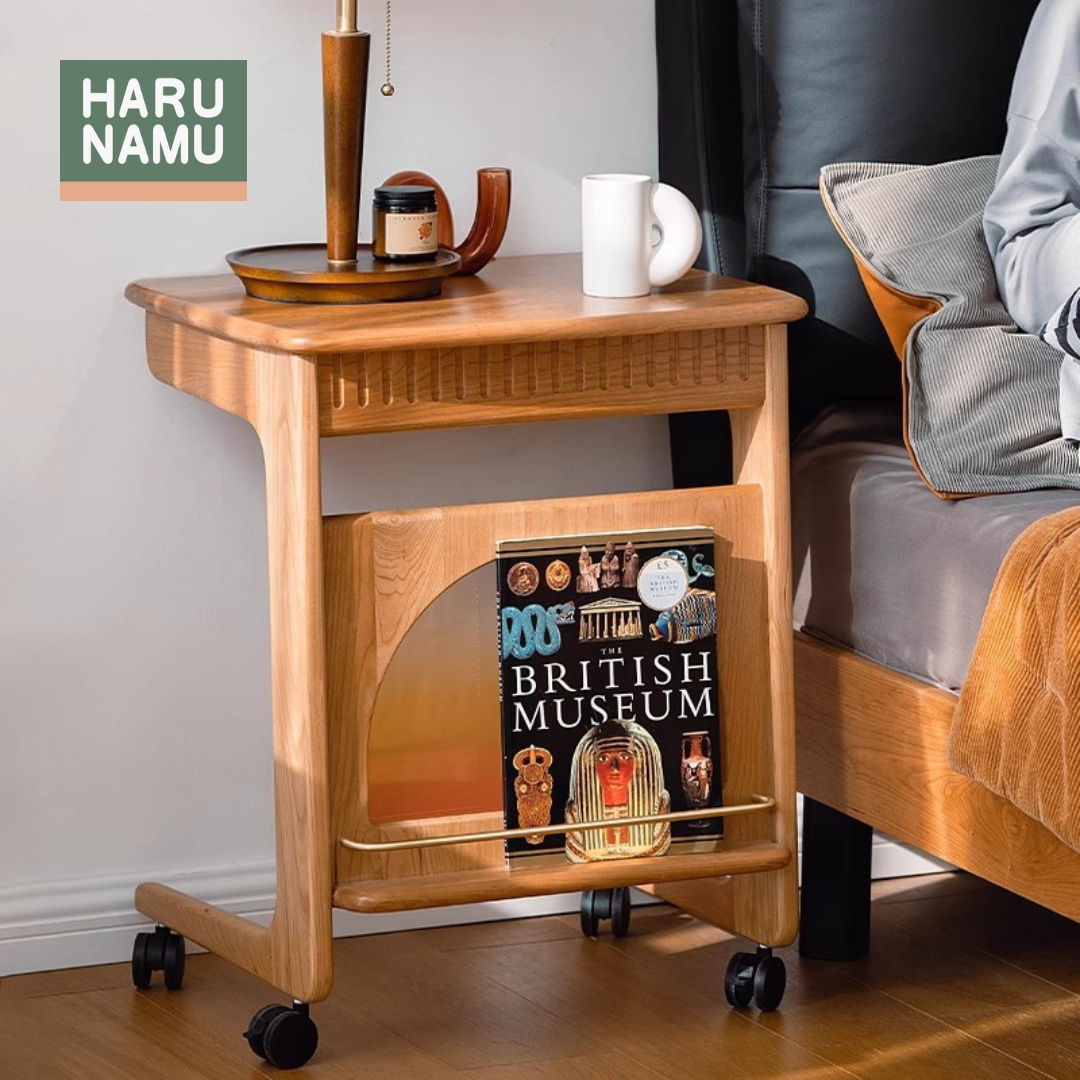 HARUKI Solid Wood Mobile Side Table