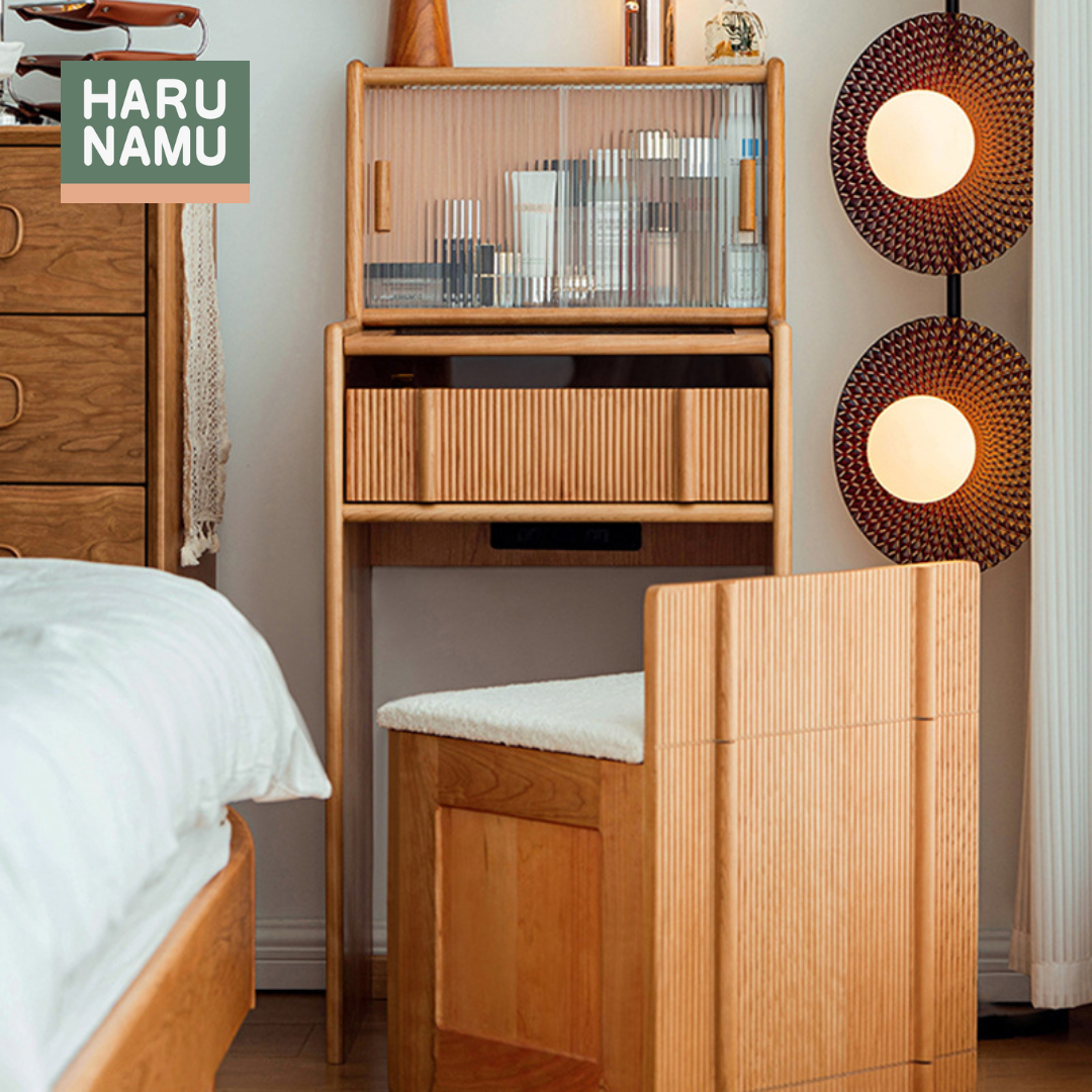 HIDEKI Solid Wood Dressing Table and Chair Set