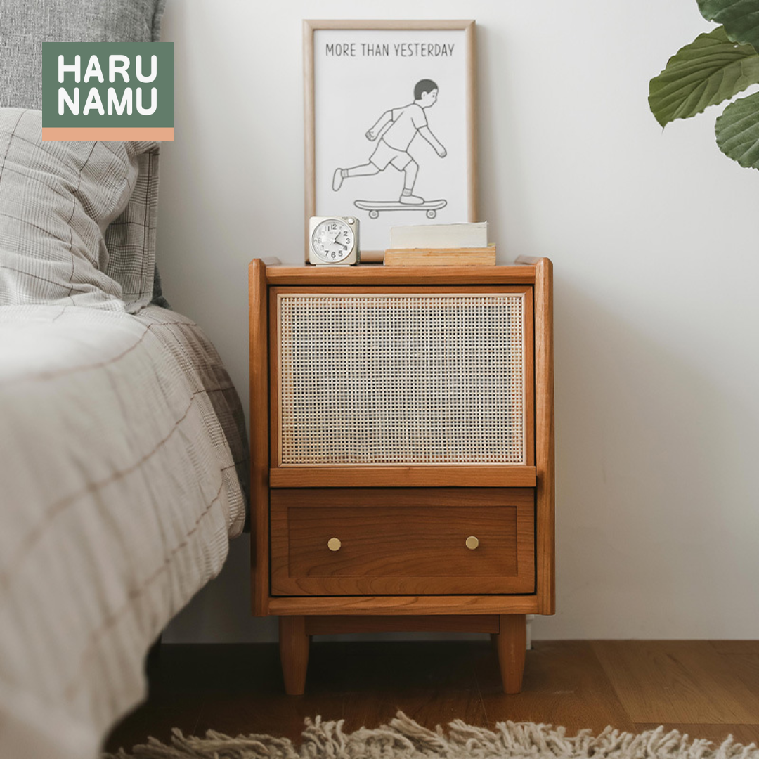 AYANE Solid Wood Rattan Beside Drawer