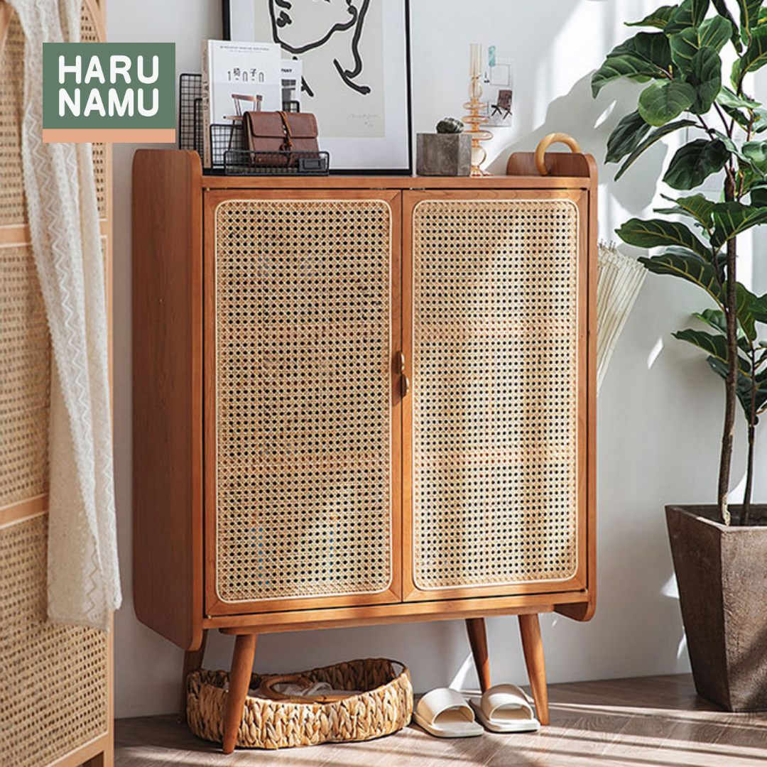 SATO Solid Wood and Rattan Side Cabinet