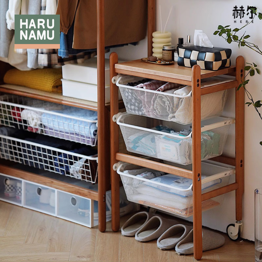 KIYOMI Solid Wood Basket Storage Rack