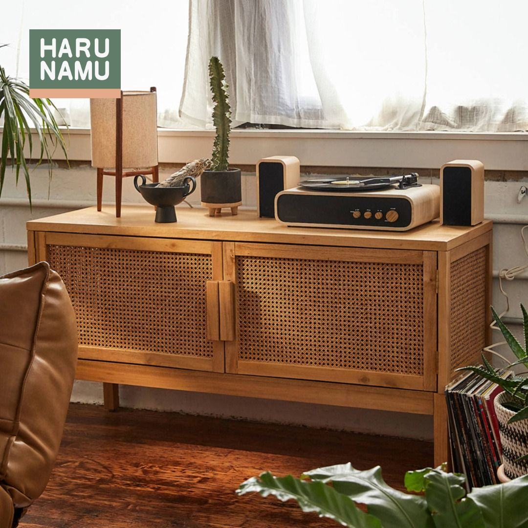 KAMORI Rattan Solid Wood Sideboard