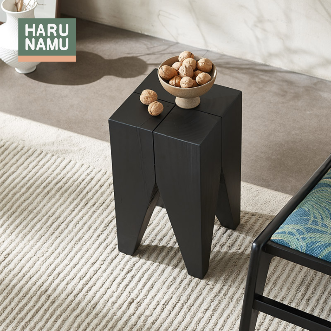 IKUO Ebony Black Solid Wood Side Table