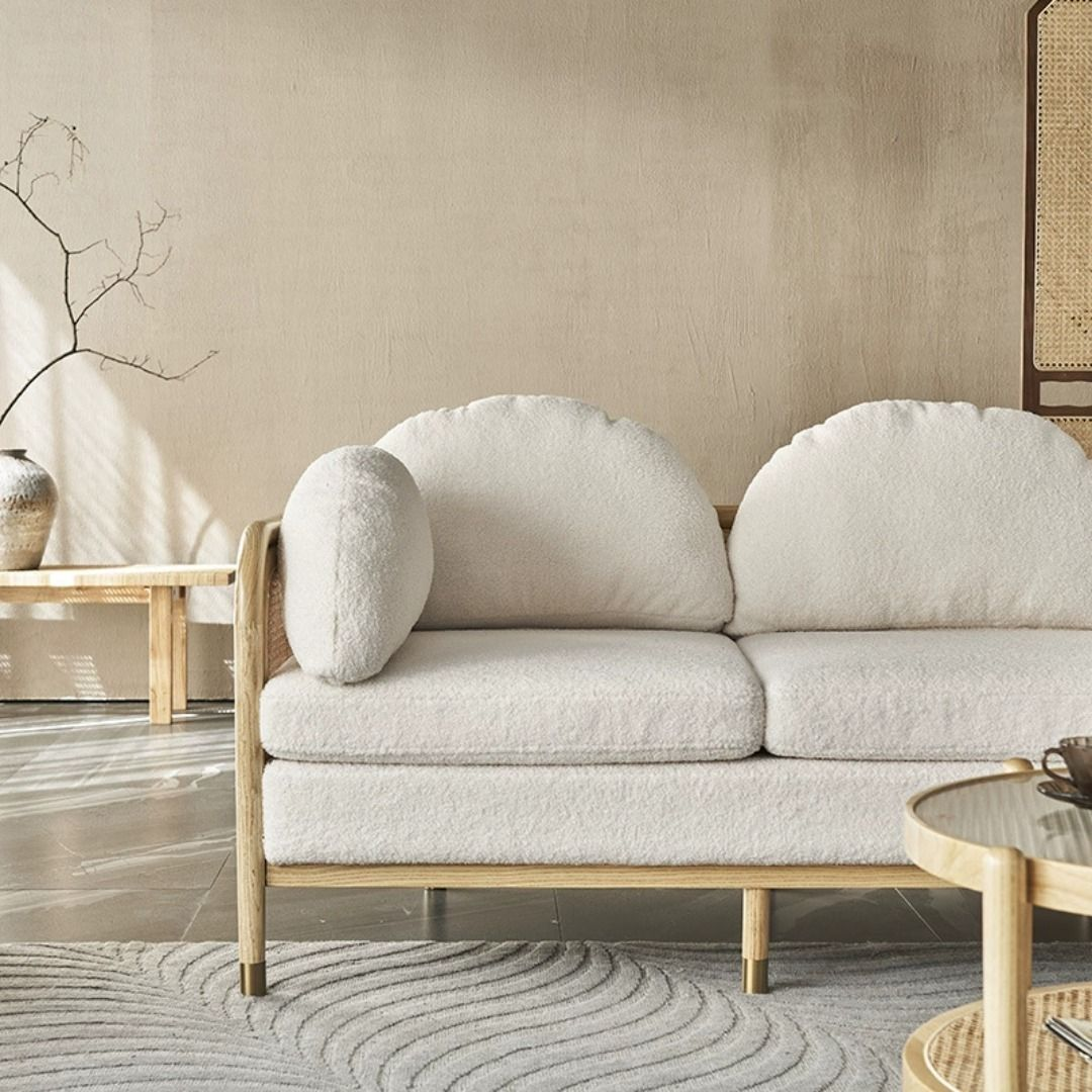 MIYUKI Solid Wood Rattan Sofa