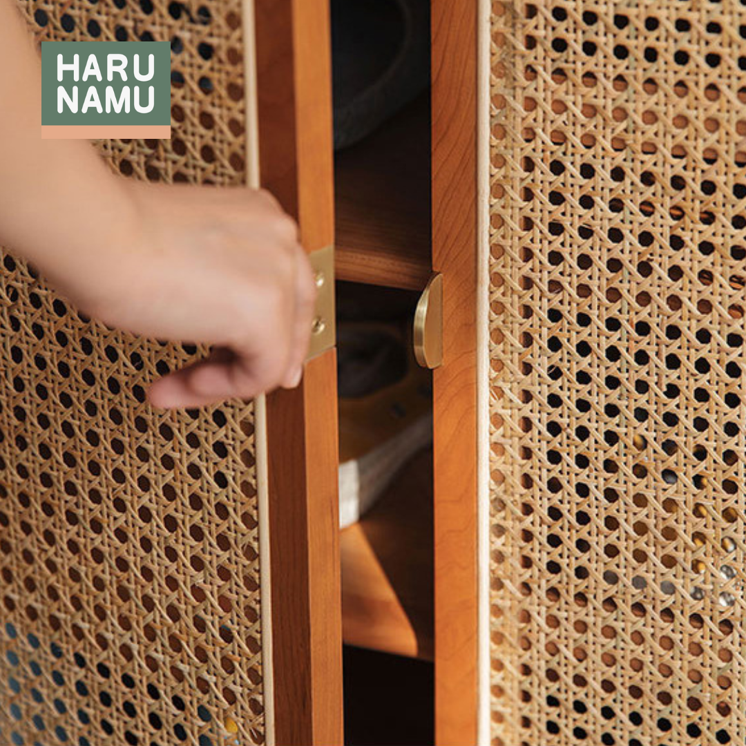 SATO Solid Wood and Rattan Side Cabinet