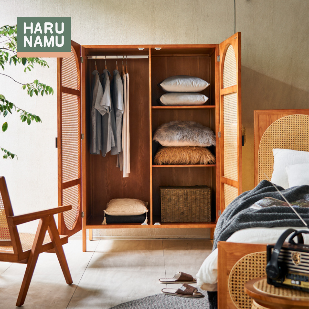 IZANAMI Solid Wood Rattan Wardrobe