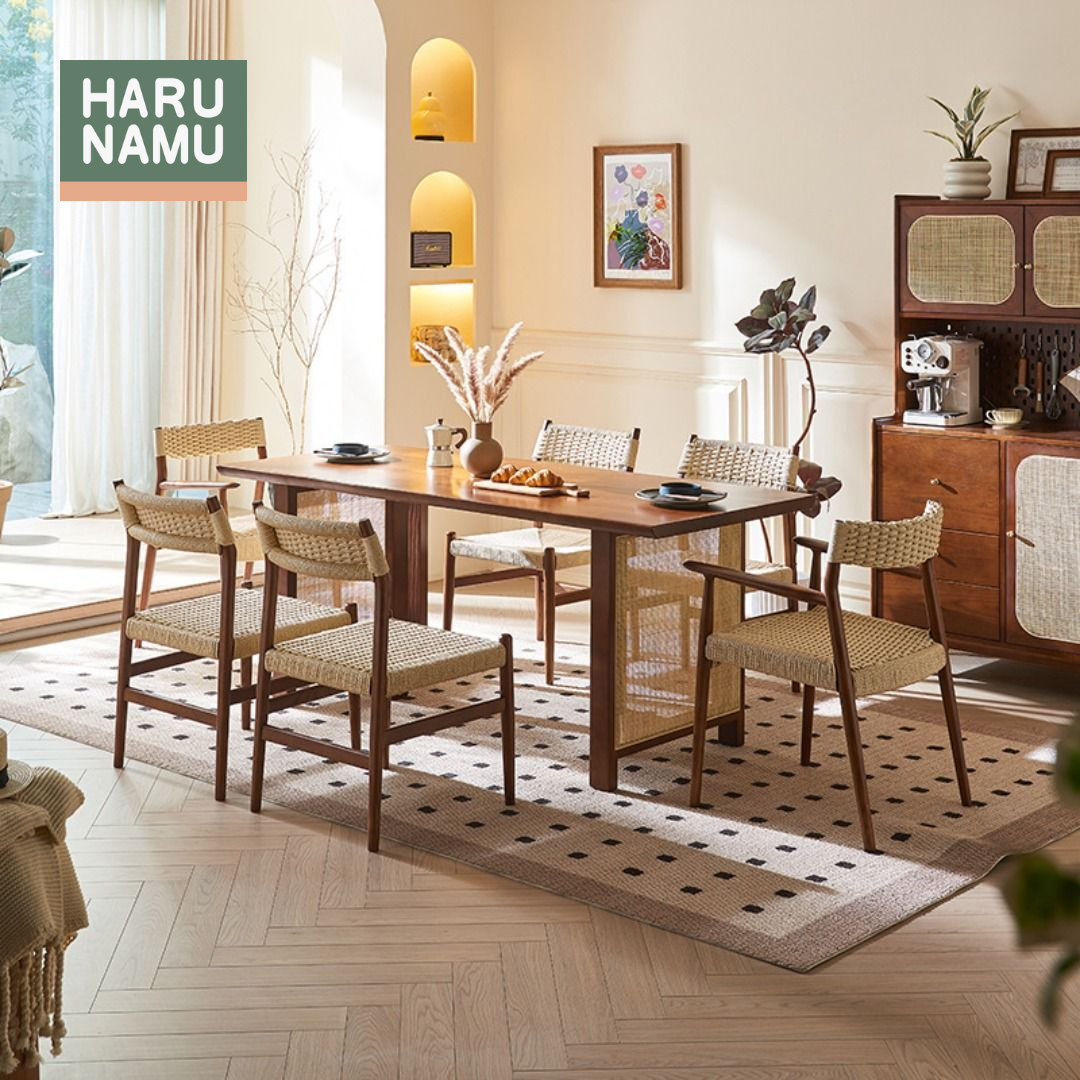 TAKAHIRO Solid Wood Rattan Table