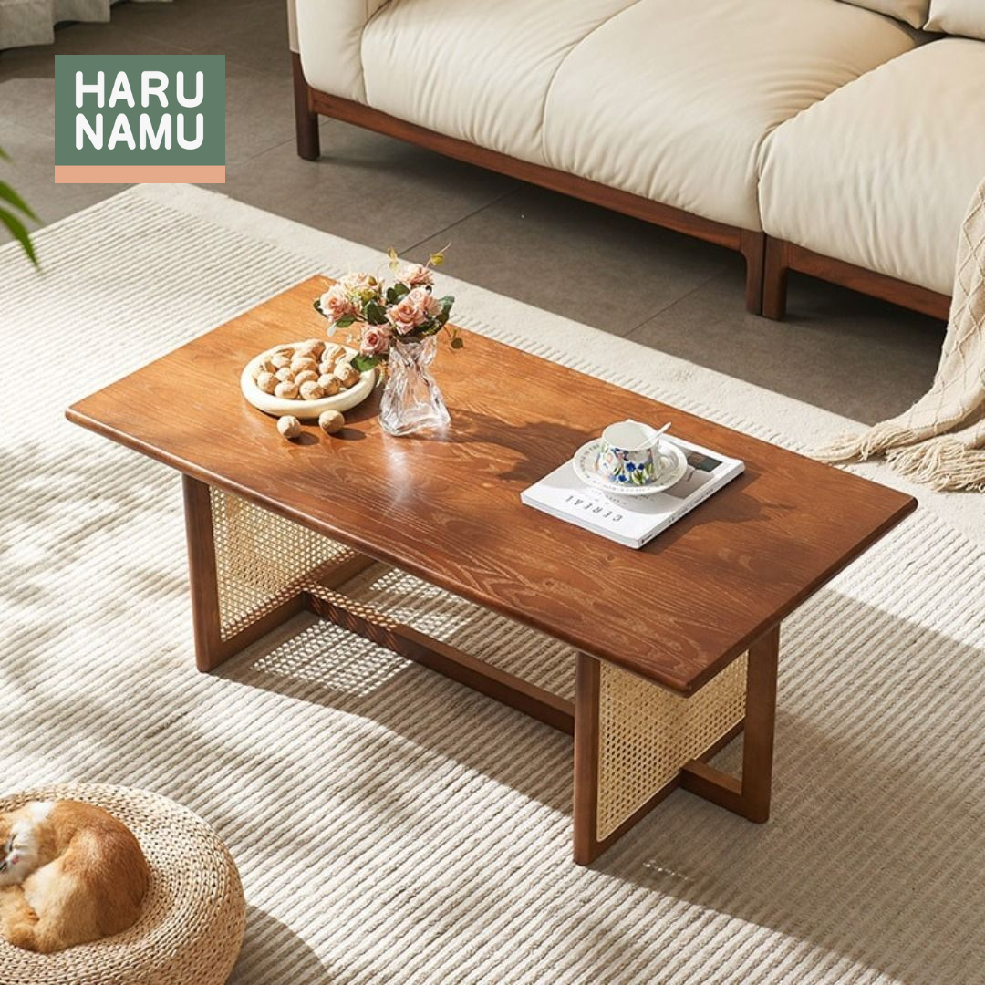 TAKAHIRO Solid Wood Rattan Coffee Table