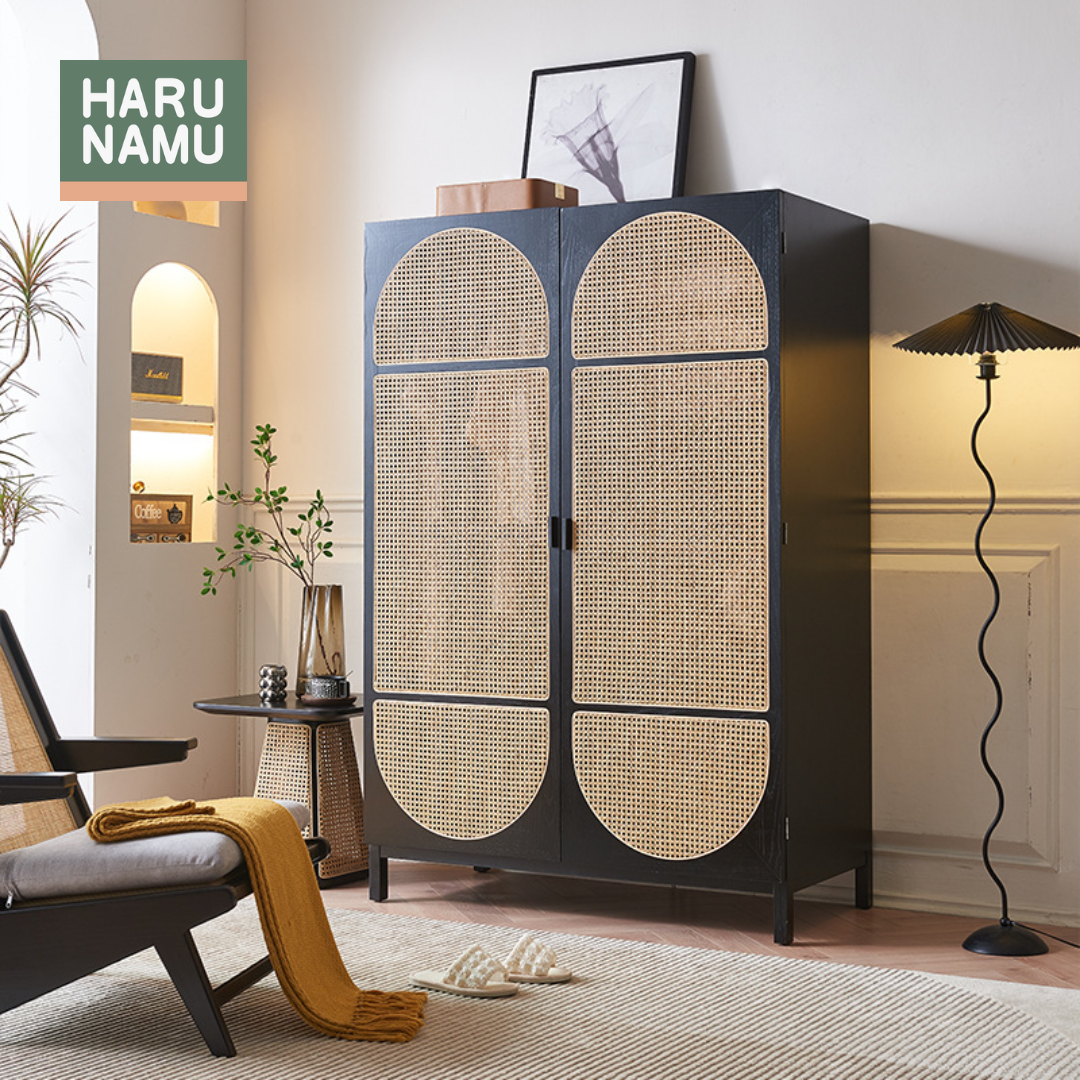 IZANAMI Solid Wood Rattan Wardrobe