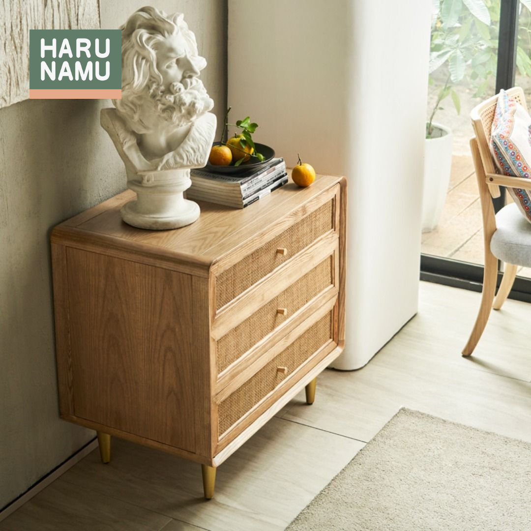 YUMA Solid Wood Rattan Chest of Drawers