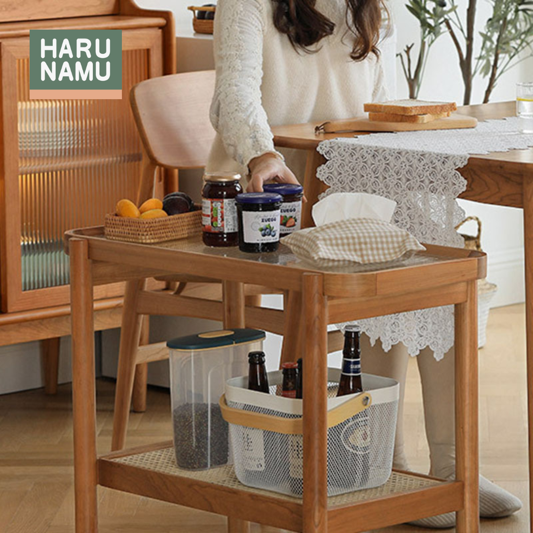 YORI Solid Wood Fluted Glass Side Table