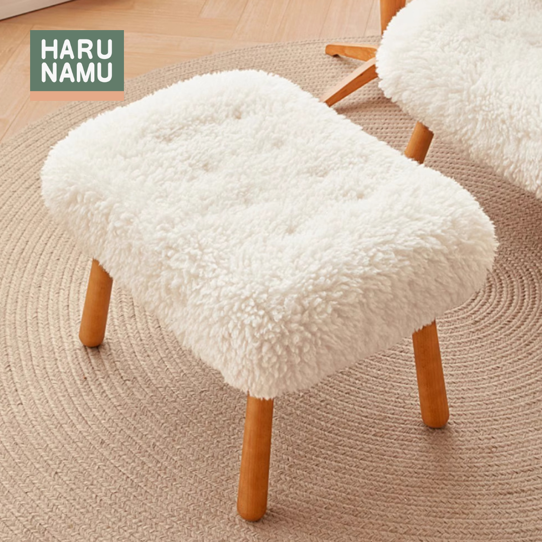 REIA Solid Wood Bouclé Accent Chair with Ottoman