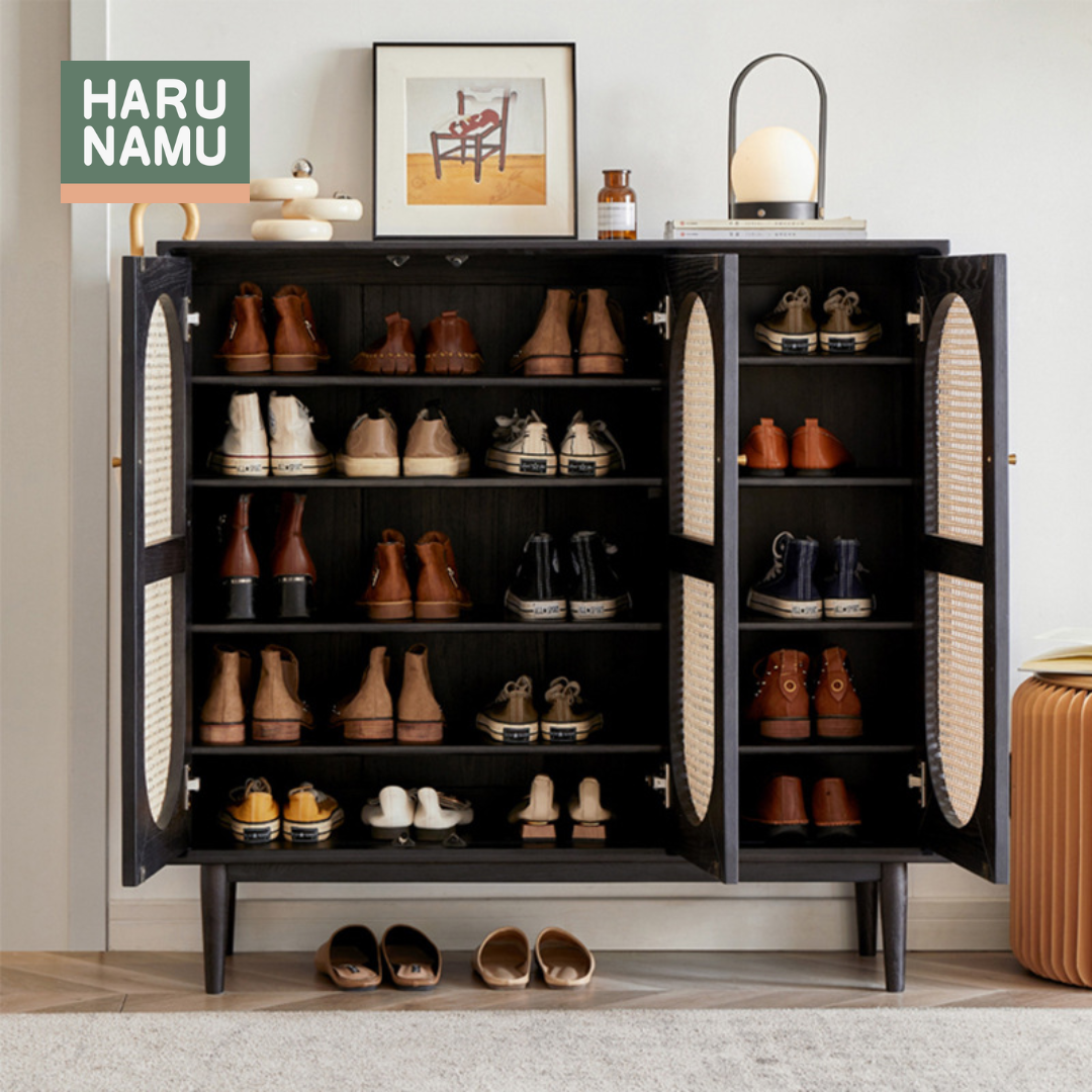 HIROSHI Solid Wood Rattan Shoe Cabinet