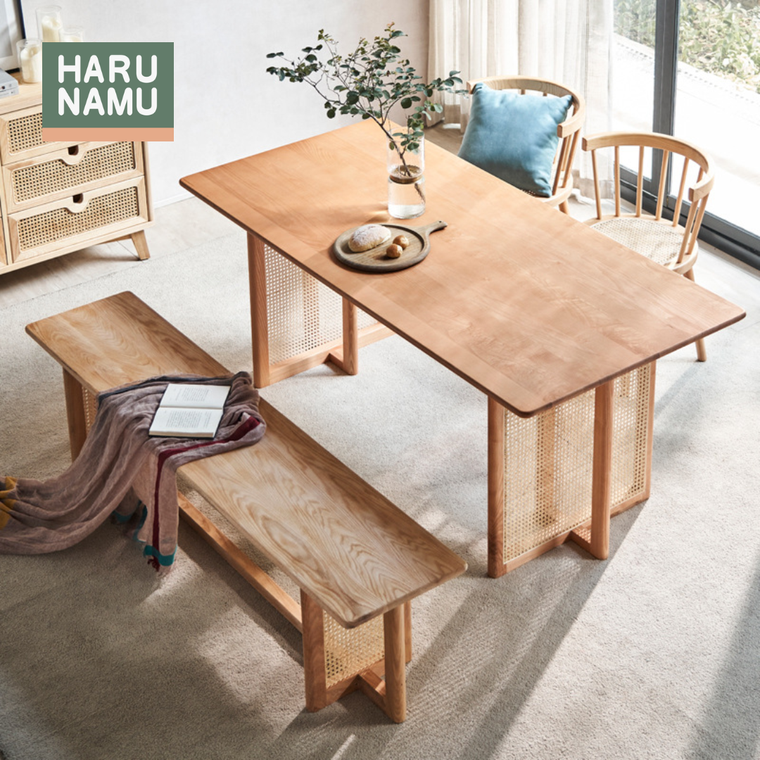 JIN Solid Wood Rattan Bench