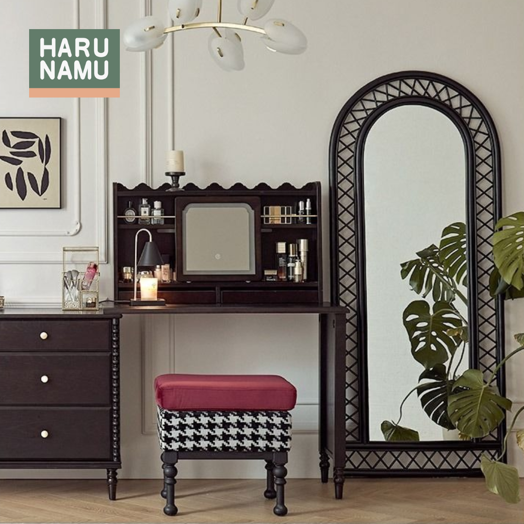 SERI Ebony Black Rattan Mirror