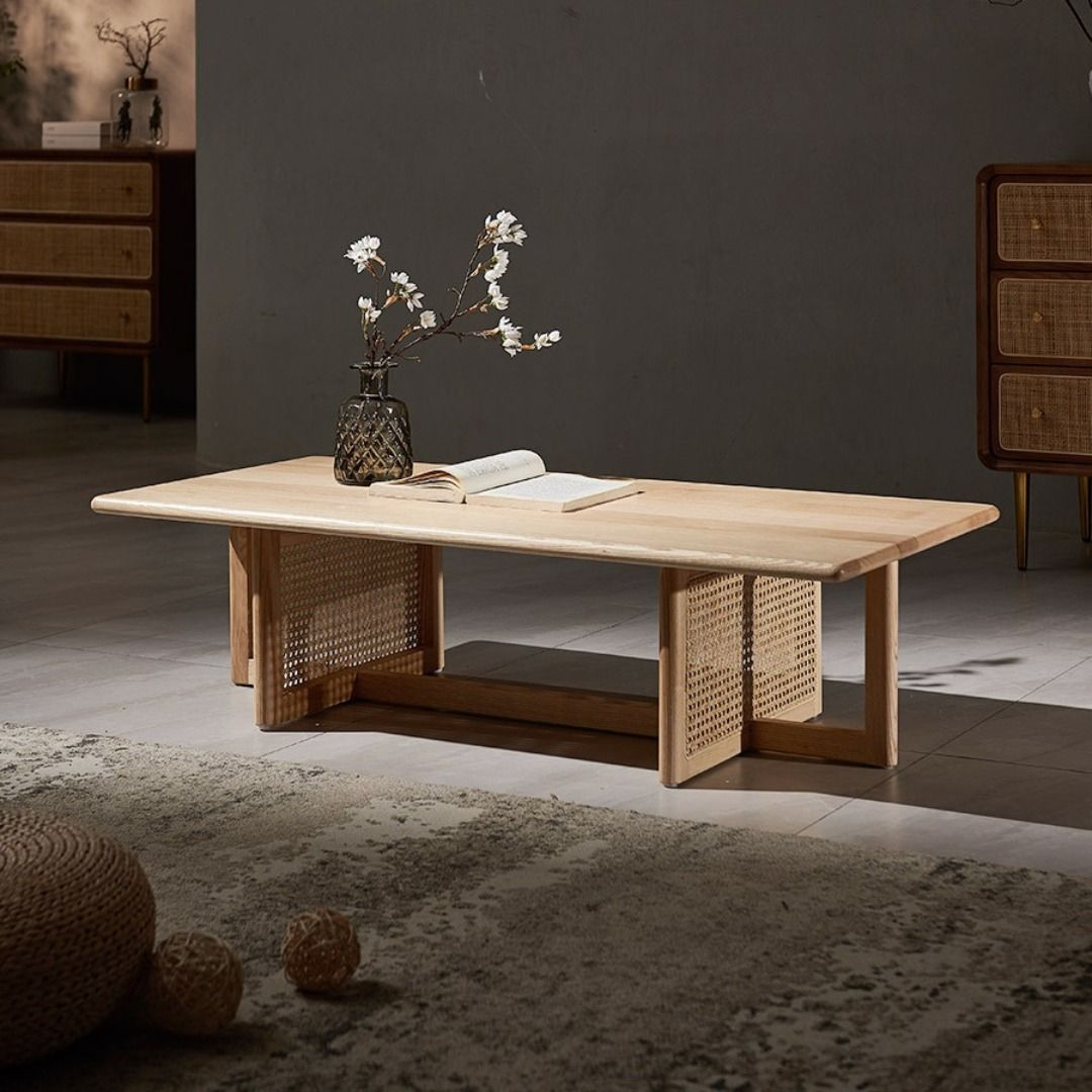 TAKAHIRO Solid Wood Rattan Coffee Table
