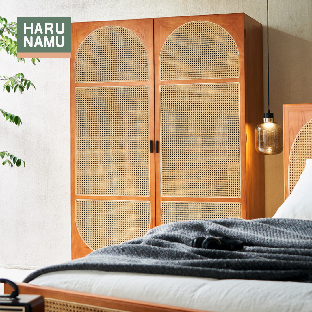 IZANAMI Solid Wood Rattan Wardrobe