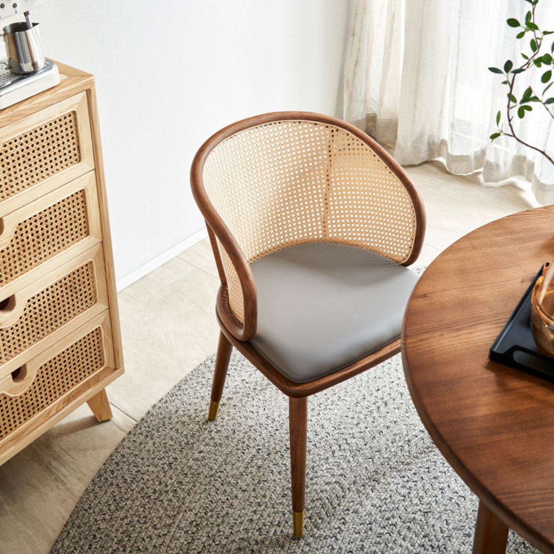 KIMORA Solid Wood Rattan Chair