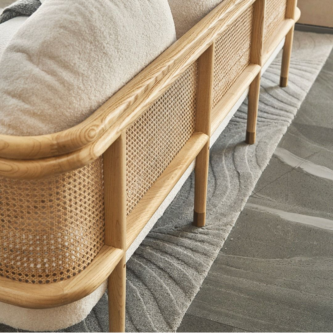 MIYUKI Solid Wood Rattan Sofa