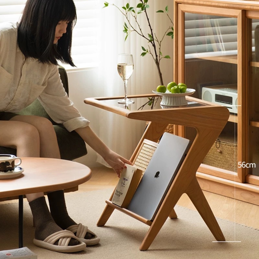 KIOI Solid Wood Glass Side Table