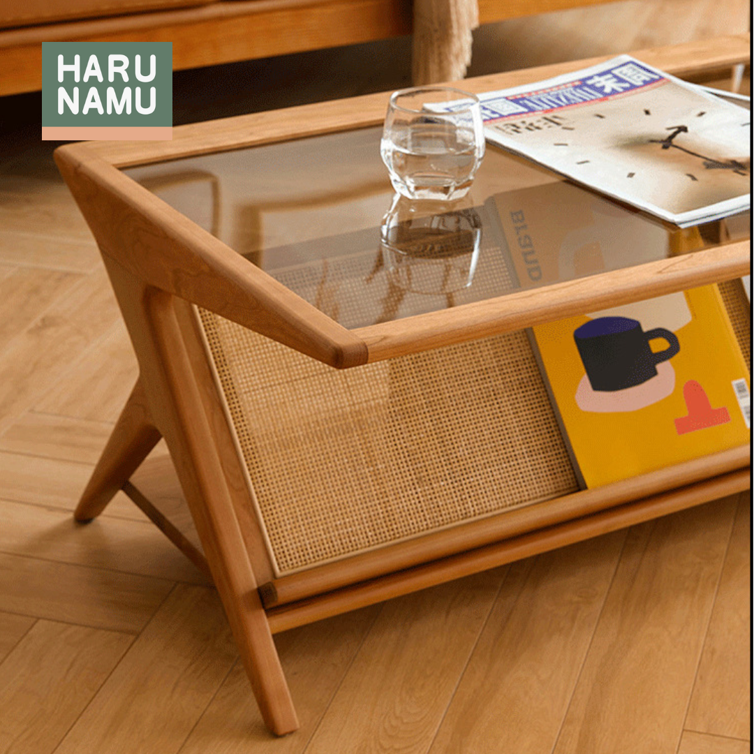 MAMIKO Solid Wood Glass Coffee Table