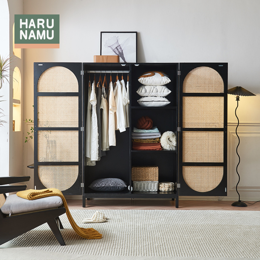 IZANAMI Solid Wood Rattan Wardrobe