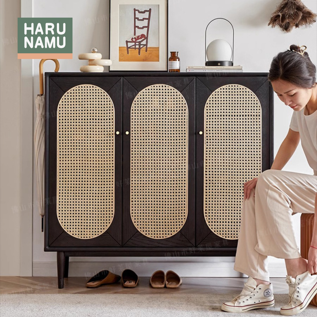HIROSHI Solid Wood Rattan Shoe Cabinet