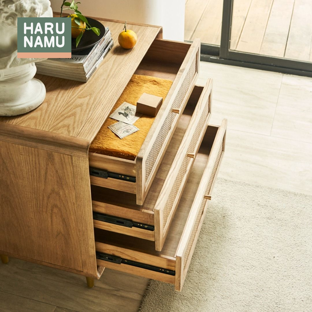 YUMA Solid Wood Rattan Chest of Drawers