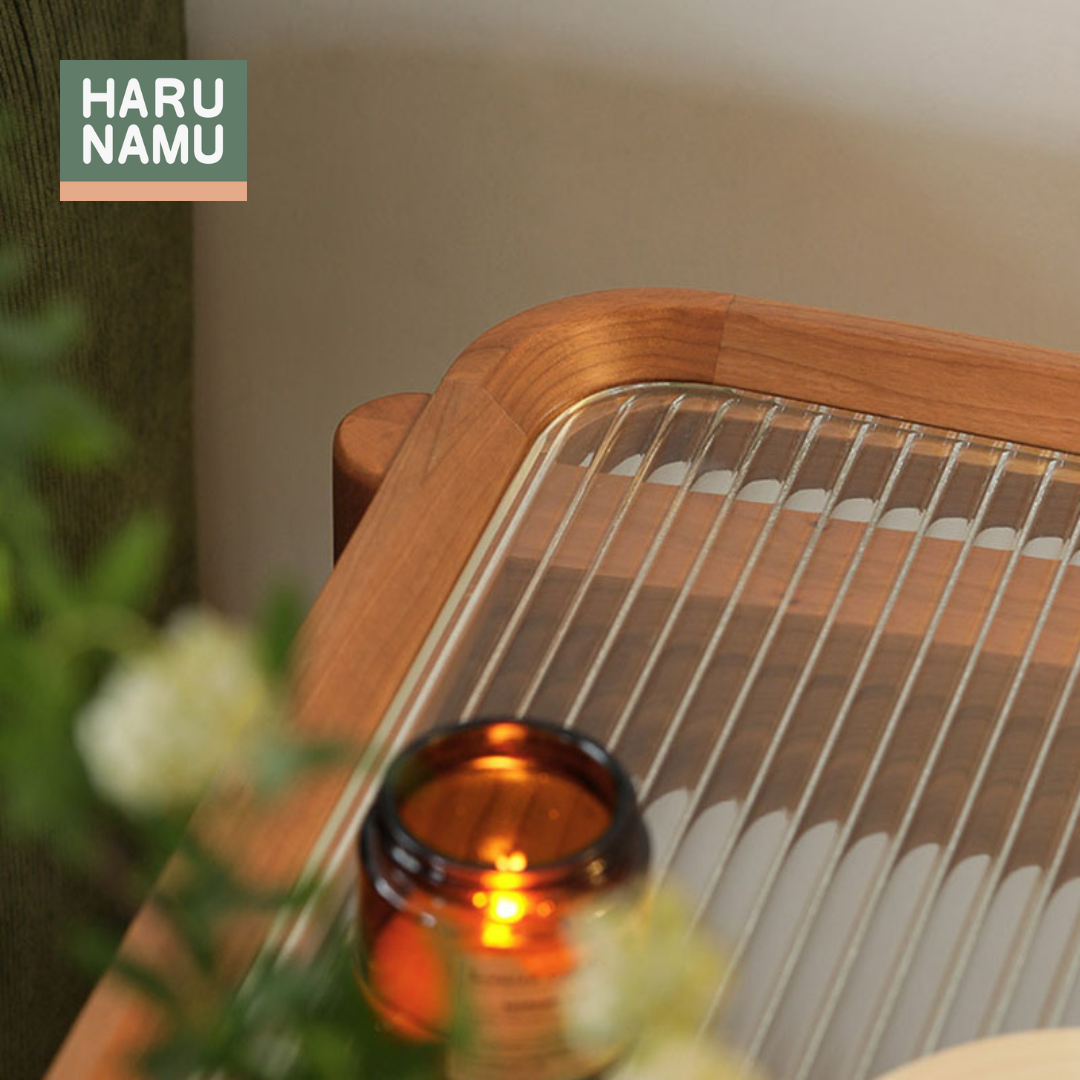 YORI Solid Wood Fluted Glass Side Table