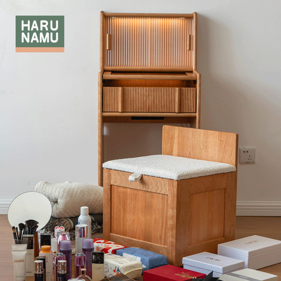 HIDEKI Solid Wood Dressing Table and Chair Set