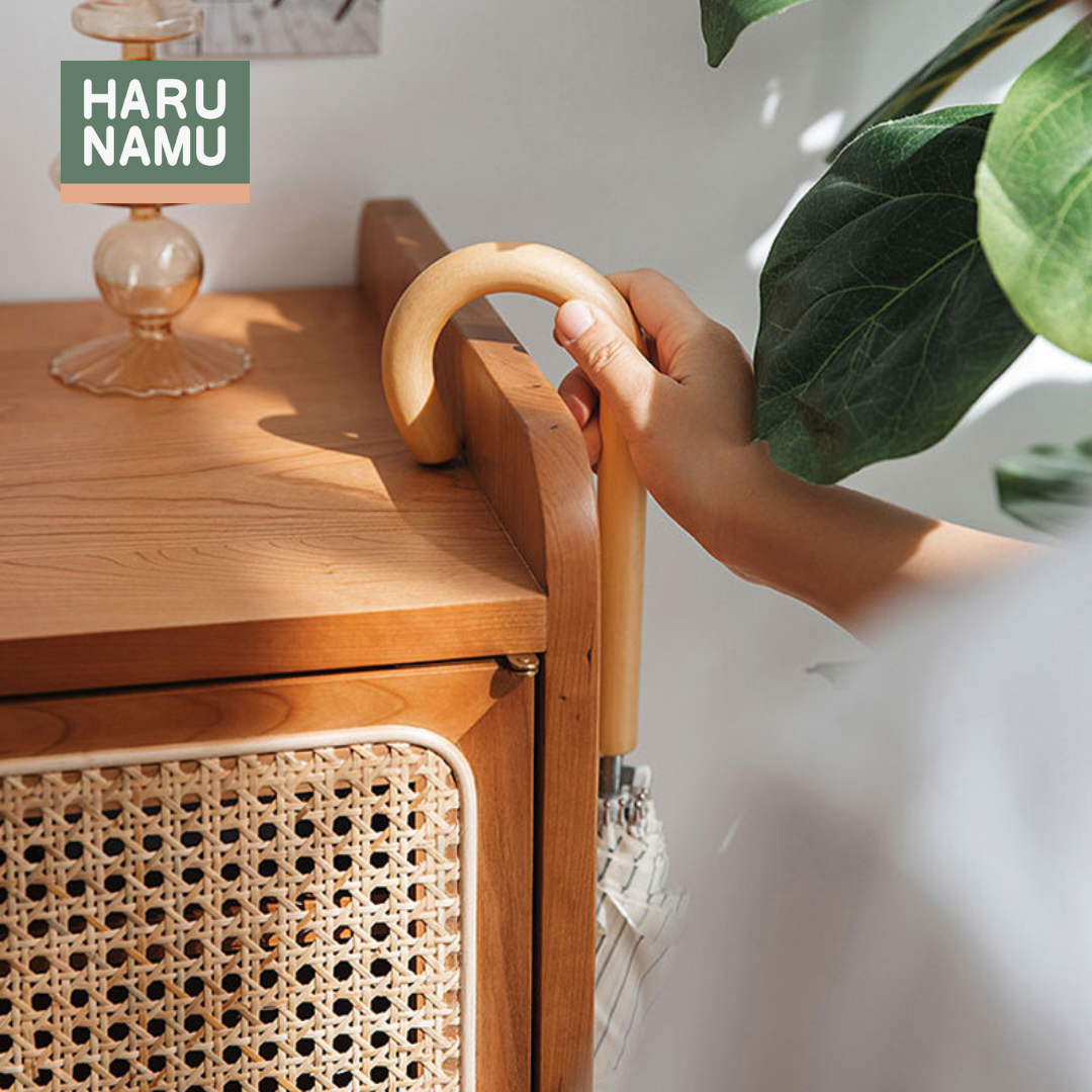 SATO Solid Wood and Rattan Side Cabinet