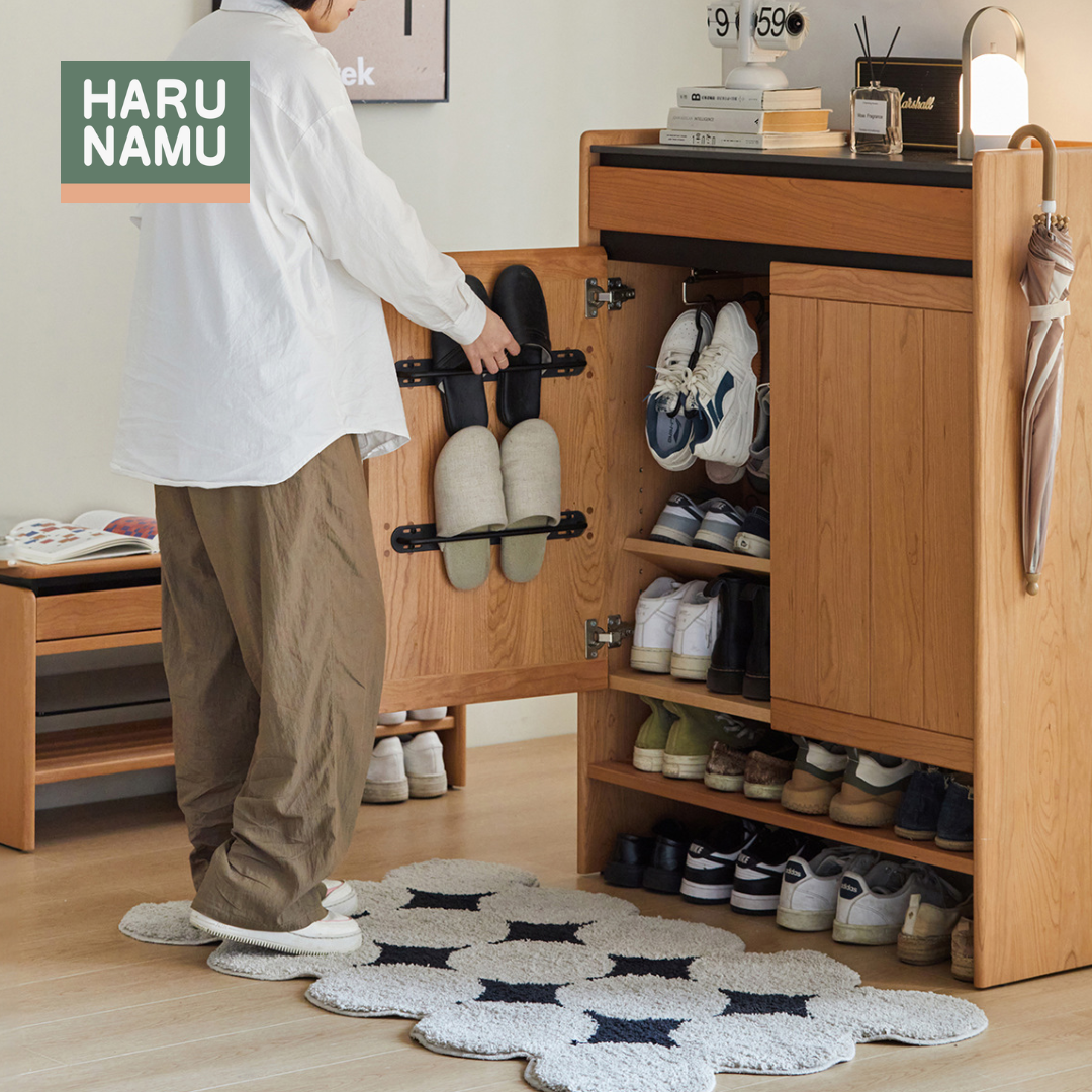 YUUKI Solid Wood Stone Tabletop Shoe Cabinet