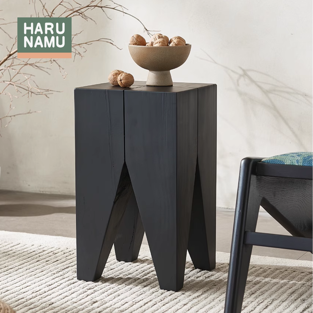 IKUO Ebony Black Solid Wood Side Table