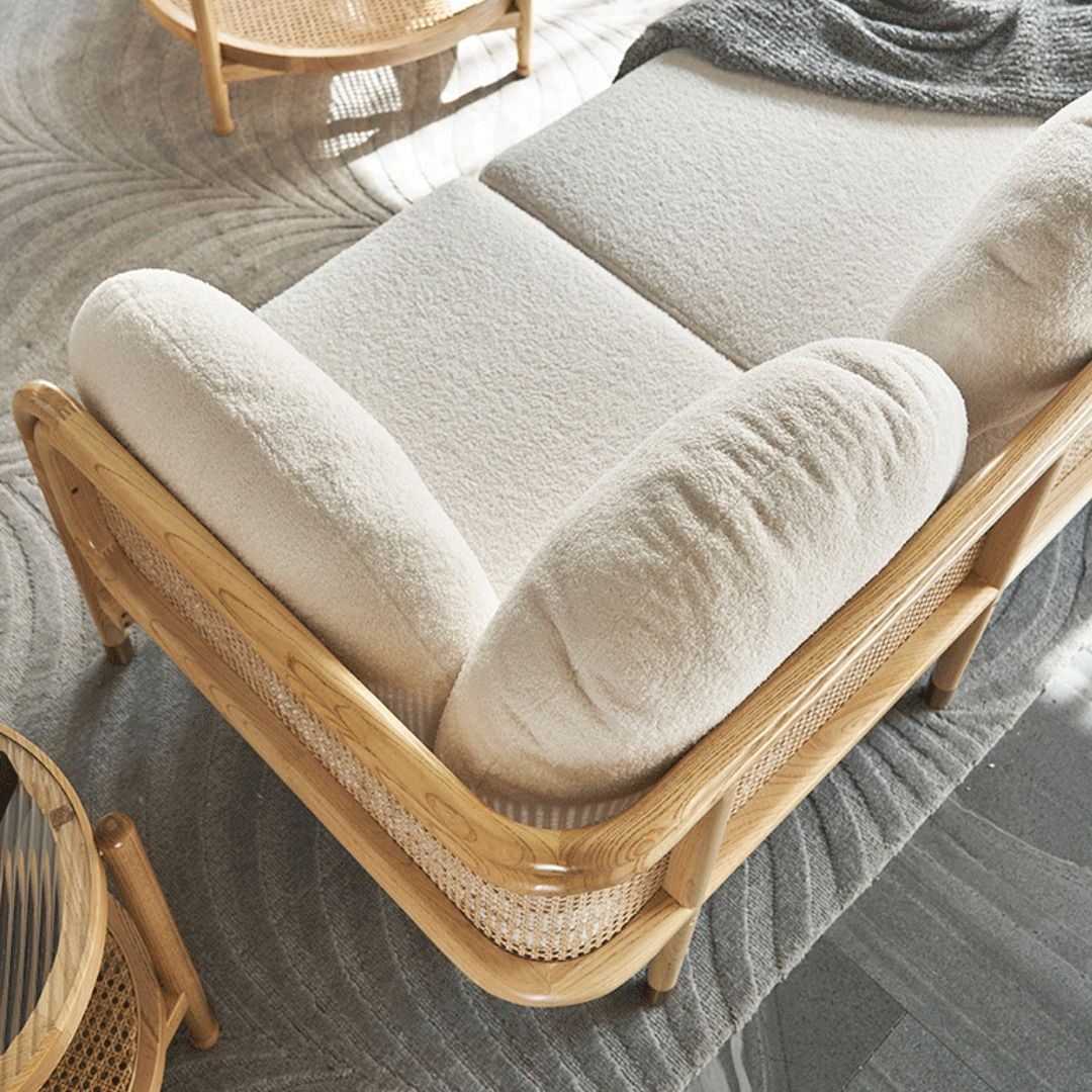 MIYUKI Solid Wood Rattan Sofa