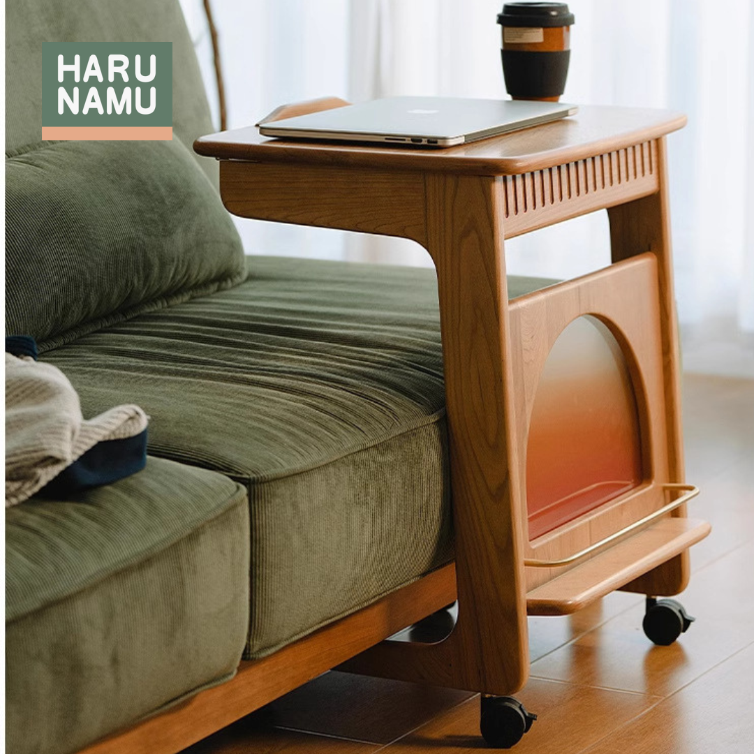 HARUKI Solid Wood Mobile Side Table