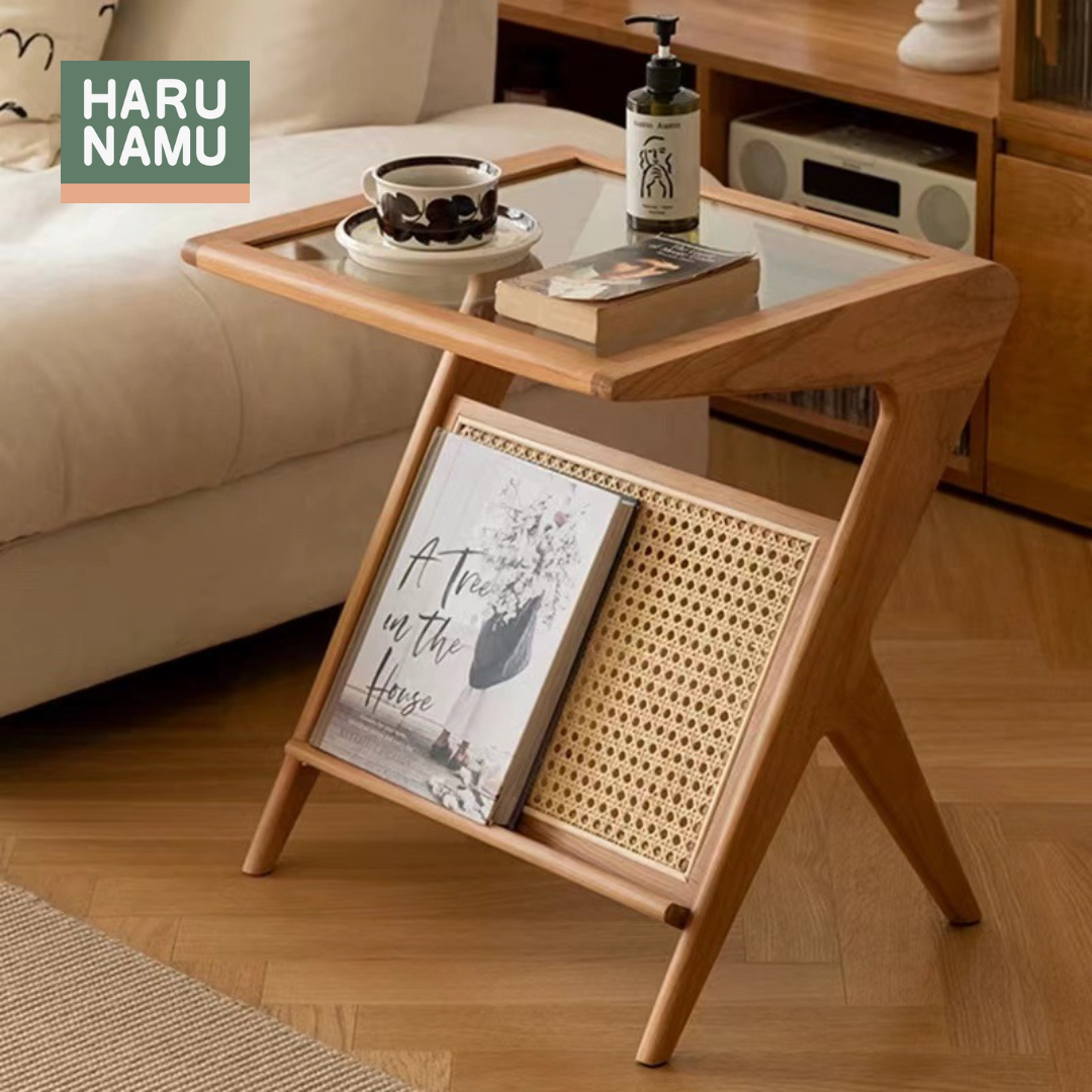 KIOI Solid Wood Glass Side Table