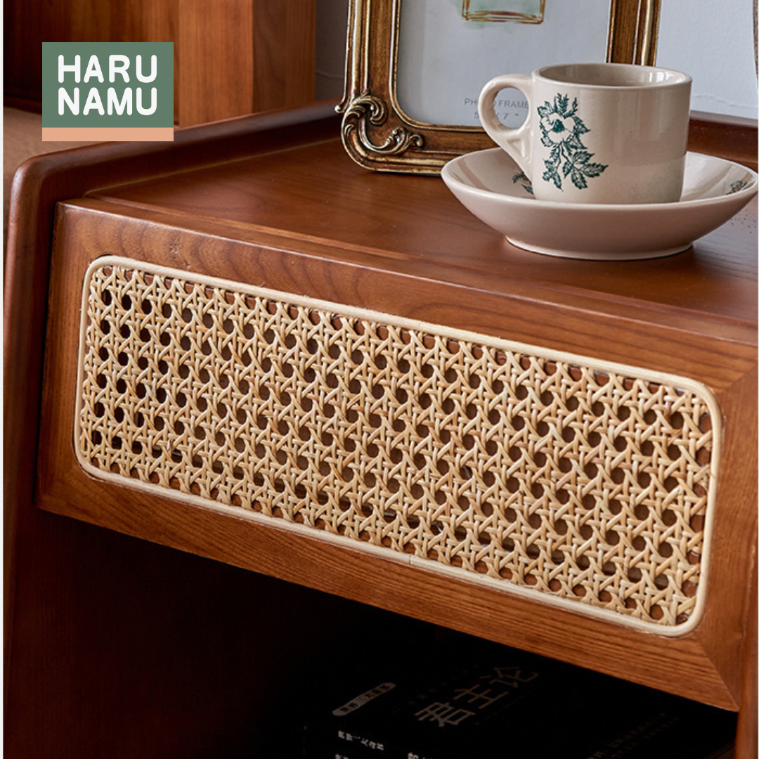 MAHIRO Solid Wood Rattan Nightstand