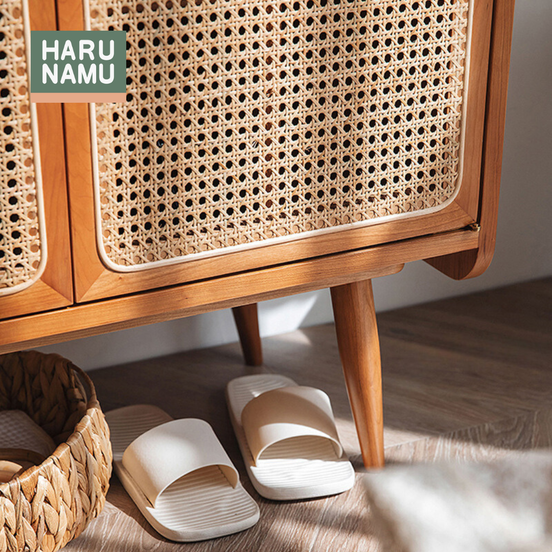 SATO Solid Wood and Rattan Side Cabinet