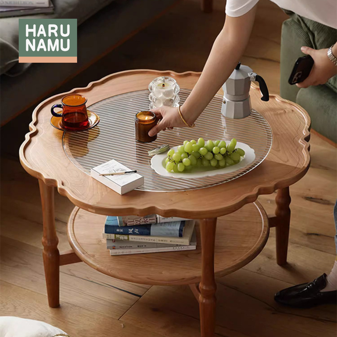 HANA Solid Wood Fluted Glass Coffee Table