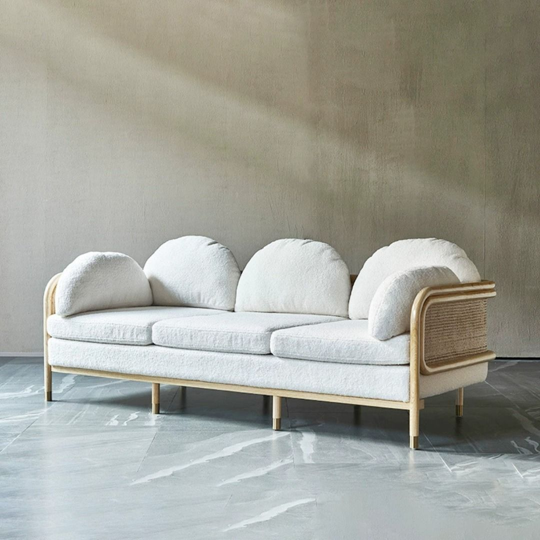 MIYUKI Solid Wood Rattan Sofa