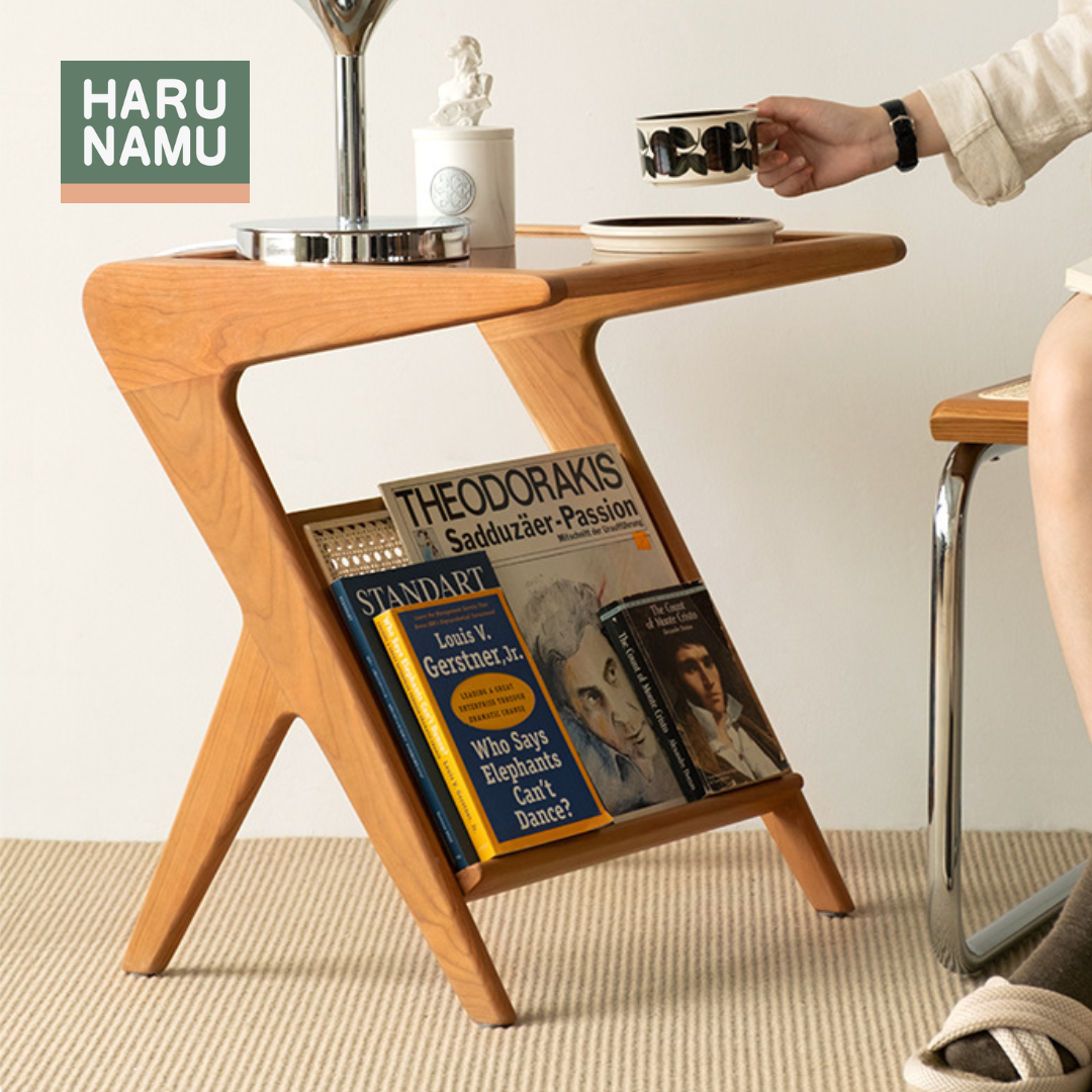KIOI Solid Wood Glass Side Table