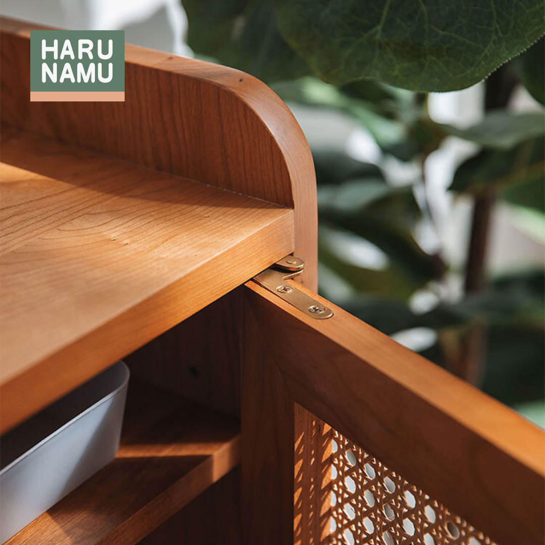 SATO Solid Wood and Rattan Side Cabinet