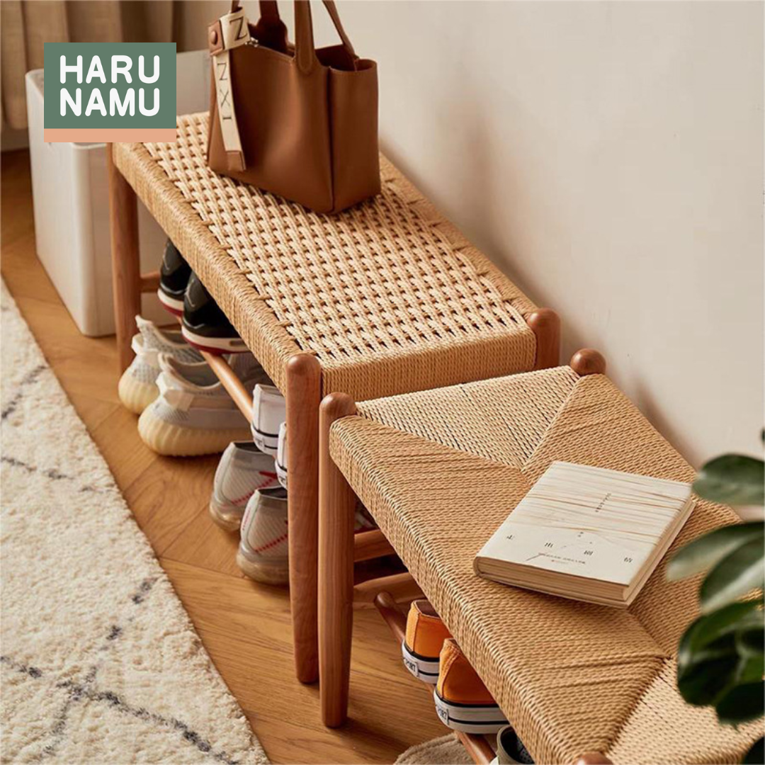 AMIKOMI Solid Wood Braided Rope Bench - Main Image