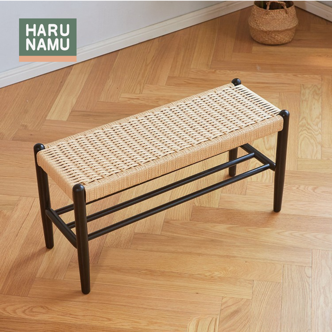 AMIKOMI Solid Wood Braided Rope Bench
