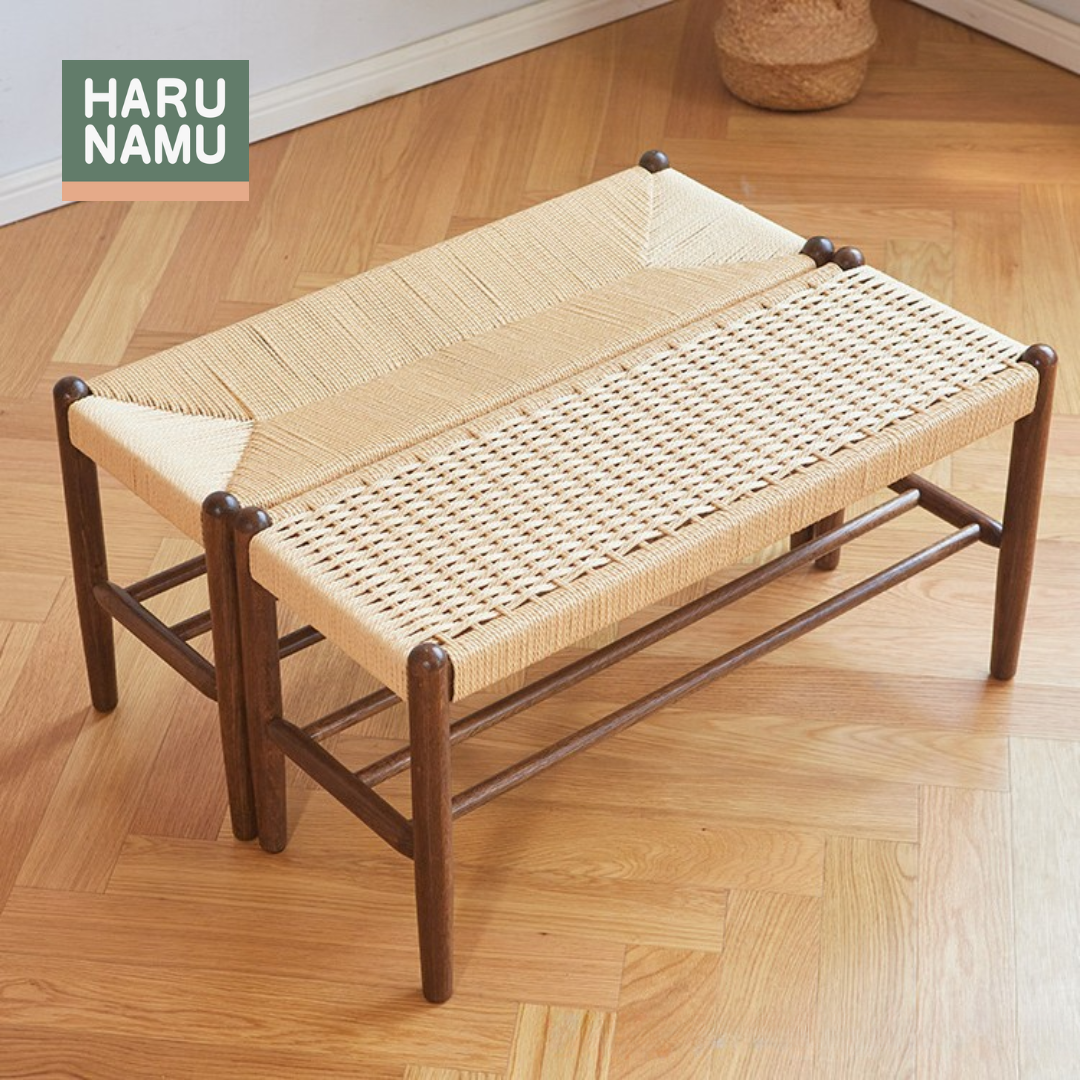 AMIKOMI Solid Wood Braided Rope Bench